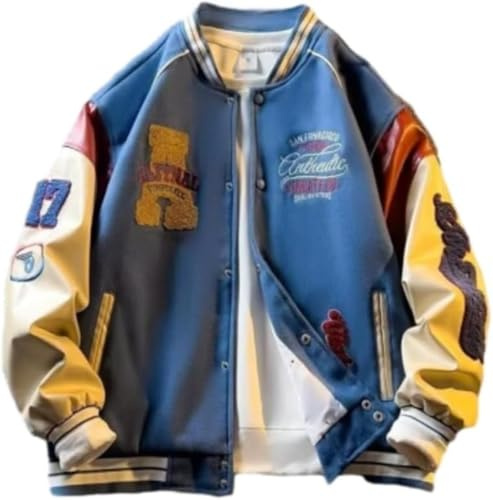 Herren Casual Fashion Baseball Jacke Trend Druck Mit Taschen Langarm Jacke Herren Frühling Herbst Vintage Hip Hop College Jacke