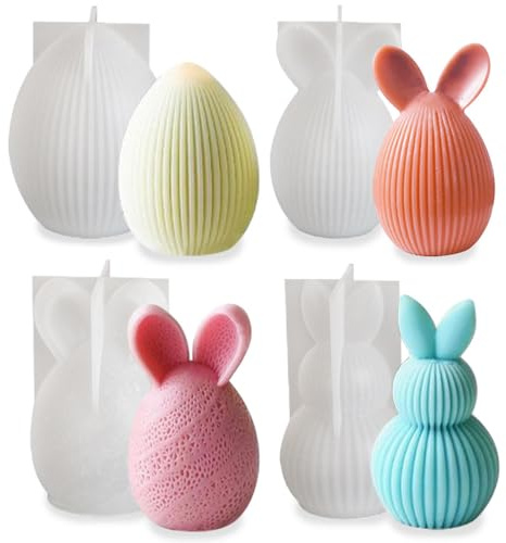 4pcs Ostereier Osterhasen Kerzen Silikonformen Gießformen Silikon Kerzenformen Zum Gießen Osterdeko Silikonform Hase Kaninchen Seifenform Epoxidharz Formen Osterdekoration Kerzen Selber Machen Set
