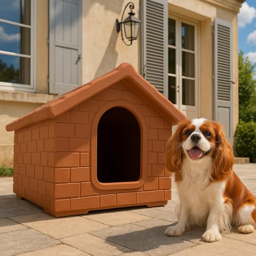 Hundehütte aus robustem Kunststoff, hergestellt in Italien (Terrakotta, L - 80 x 83 x 73 cm)