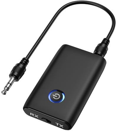 Ankilo Trasmettitore Bluetooth audio, ricevitore 2 in 1, trasmettitore Bluetooth, 5.3, ricevitore jack 3,5mm AUX per cuffiea, Bassa Latenza, Adatto per Auto/Tv/Pc/Laptop/Cuffie