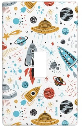 Decorative Unique Single Toggle Wall Plate 1 Gang Light Switch Cover Switch Plate Cartoon Rockets Print