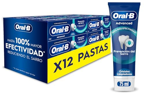 Oral-B Advanced Prevención Del Sarro Pasta De Dientes Con Cristales De Limpieza Profunda, Pack 12 x 75 ml, Protege Contra La Placa, Dentífrico Con Sabor Hierbabuena Dulce, 75 ml (Paquete de 12)