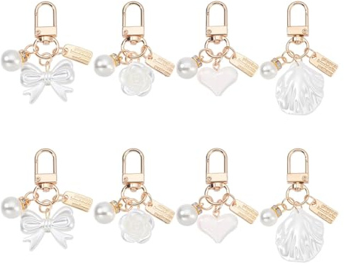 nbeads 8 Stk. 4 Stile Schlüsselanhänger Charm mit Perle, Bogen Herz Handtasche Handtasche Charms Handtasche Rucksack Anhänger für Taschen Dekoration