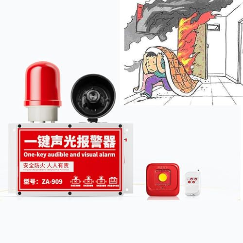 Wireless Fire Sound Light Alarm with Remote Control, 130dB Siren, No Wiring Required, Ideal for Factories and Sites