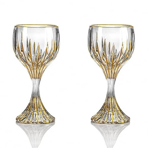 MAGCOLOR Hand Painted Gold Wine Glass Crystal Cup Set of 2,Wine Glass Tumbler-7.3 inch tall-Classic Durable Red/White Wine Glasses For Party.