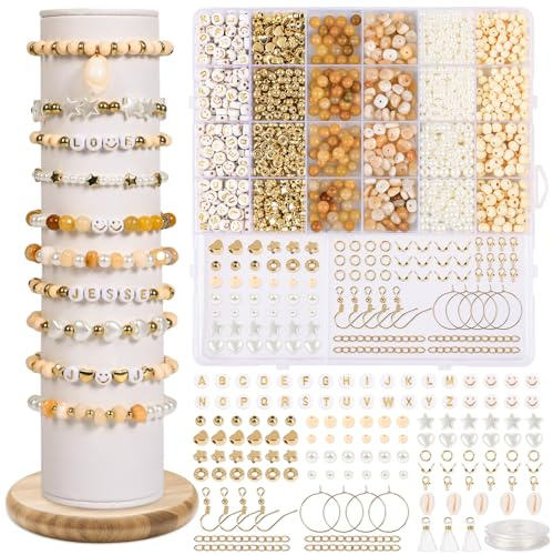 Yafane Armbänder Selber Machen Natürliche Amazonit Perlen Perlen für Armbänder Edelstein Perlen Set Kit DIY Perlen Bracelet Schmuck Halskette Ohrringe Kette für Kinder Erwachsene (Mehrfarbig B)