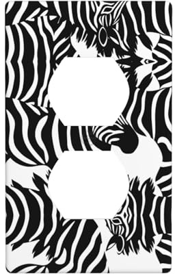 Phayah Dibujo de línea fina de un patrón de cebra dúplex receptáculo de pared placa de pared tamaño estándar policarbonato termoplástico doble enchufe cubiertas