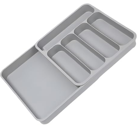 GALPADA Organisateur de Tiroir pour Couverts Gris Boîte de Rangement Cuisine à Compartiments Multiples pour Fourchettes Cuillères Couteaux et Baguettes Large Capacité Adaptable pour Salle