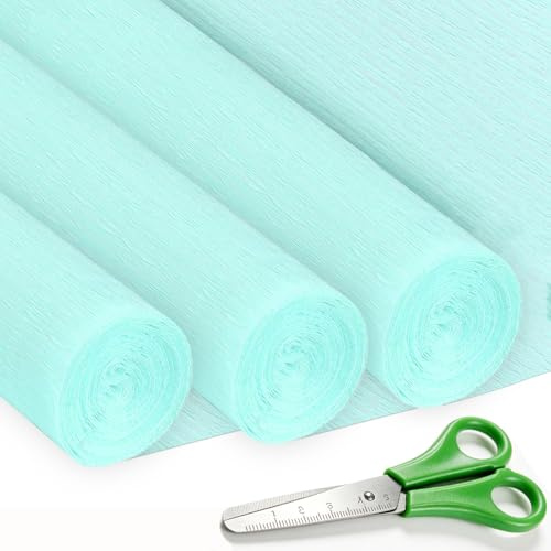 VNAKER Krepppapier Hellblau 43x250cm, 3 Rollen für Basteln, Dekoration | Krepppapier Blau für Hochzeiten, Valentinstag und Geburtstagsfeiern Dekorationen