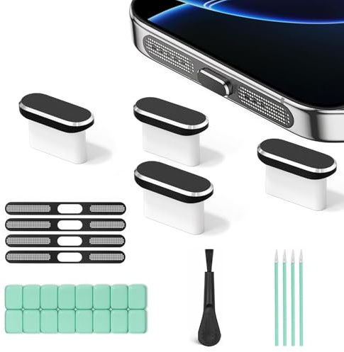 Ruispeed USB-C protección contra el Polvo y Red de Altavoz, Pack de 4 Cubiertas para Puerto de Carga Type-C para iPhone 16/16 Plus/16 Pro/16 Pro MAX, iPhone 15/15 Plus/15 Pro/15 Pro MAX,