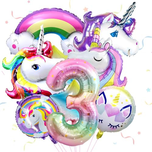 Unicorn Party Decorations, Unicorn Foil Balloons, Unicorn Birthday Decorations, 9 PCS Kit Party Supplies Balloon, Star Rainbow Helium Balloons For Kids Children 3 Years Old Birthdays Party