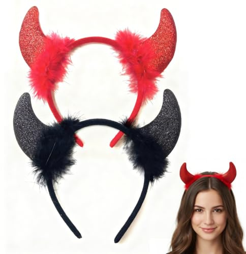 YAZWUR 2 PCS Cerchietto con Corna da Diavolo – Accessorio per Costumi di Carnevale e Halloween per Donne e Bambini (Rosso Lucido)