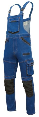 ART.MAS COLEMANN Herren Latzhose Arbeitshose – Stretch, robust, 13 Taschen, verstärkte Knie, Knietaschen – für Handwerk, Bau, Industrie – 70% Baumwolle – schwarz/marine