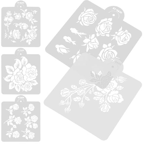 VILLCASE Pochoirs de Roses Réutilisables en Pet 5 Feuilles à Motifs Floraux Résistants et Légers pour Peinture sur Toile Scrapbooking Carnet de Croquis et Loisirs Créatifs Pochoir Rose