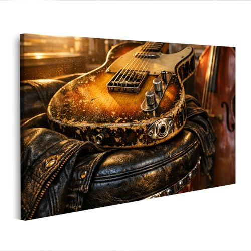 islandburner Bild auf Leinwand Vintage Gitarre im Rockabilly Stil als Wandbild - Edition M1