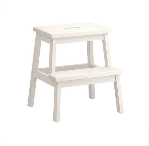 HONKERW Taburete Plegable Taburete de Escalera Interior de Madera Maciza, Banco for Cambiar Zapatos, Escalera de Doble Capa Alta y Baja for Uso doméstico. Escalera(Weiß)