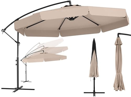 COSTWAY Parasol Déporté 3x3M avec Housse de Protection, Design à Volant Élégant, Parasol de Jardin Extérieur inclinable, Manivelle, 8 Baleines, Protection UV, pour Terrasse, Balcon, Patio (Beige)