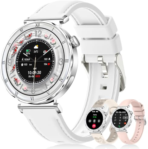 AMOLED - Smartwatch da donna, rotondo, 1,19, piccolo orologio fitness con funzione telefonica, contapassi, frequenza cardiaca SpO2, monitoraggio del sonno, 120+, orologio sportivo, impermeabile IP68