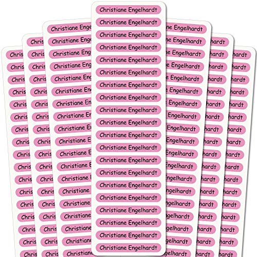 Indigos UG Namensaufkleber Kinder Schule - 51x7 mm - 140 Sticker Kindergarten - Stifte, Federmappe, Lineale - rosa - Aufkleber selbst gestalten - Beschriftung Schulsachen mit Name & Wunschtext