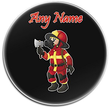 Personalised Gift - Set 4 Fireman with Axe Round Glass Coasters (Career Design Theme, Colour Options) - Any Name/Message on Your Unique Mat Pad - Red Uniform