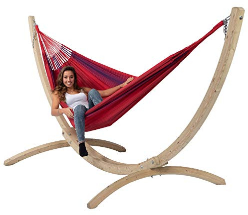 Tropilex Südamerikanische Hängematte Single mit Gestell| Handgefertigt | Fairtrade | 8 Stile & 10 Farben zur Auswahl | Flexibel & Belastbar | Perfekt für den Garten, Camping und auf Reisen geeignet