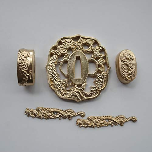 boyu Sword Katana Koshirae Tsuba Fuchi Kashira Menuki Copper (yellow) (T07, 3.14in-3.54in)