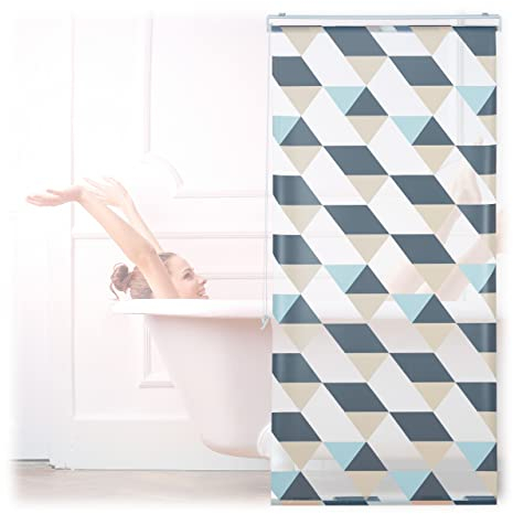 Relaxdays Duschrollo, 80x240 cm, Dreieck Muster, Seilzug, Flexible Montage, Duschvorhang für Badewanne und Fenster, bunt