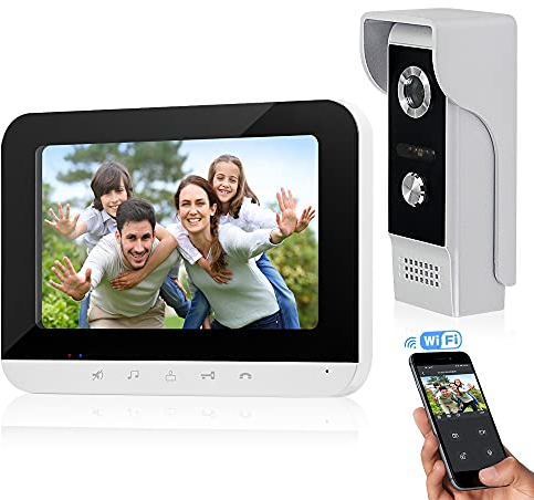 FTSTech FTes RFKits Videocitofono Tuya Telefono per Videocitofono 7 Pollici Kit di Interfono Cablato Monitor del Pannello Tattile,Fotocamera Esterna IR Sblocco Remoto per la Sicurezza Domestica