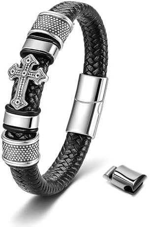 UNIQAL | Kreuz Leder Armband GLORY Cross Bracelet | Geschenk Box | Magnetverschluss