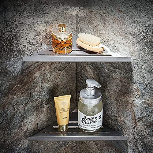 Melairy 2 estantes esquineros de baño, estante de ducha, estante esquinero sin taladrar, cesta de ducha, organizador de ducha, esquina de almacenamiento de acero inoxidable, montado en la pared
