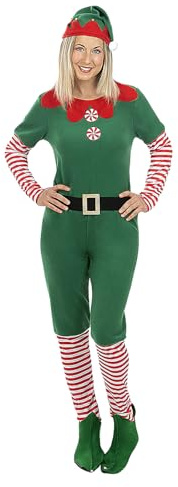 Funidelia Weihnachts-Elfen Kostüm für Damen, Enthält T-Shirt, Hose, Gürtel und Mütze, Weihnachten - Outfit für Erwachsene für Partys, Karneval und Halloween - Größe XL