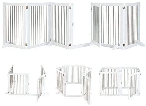 COSTWAY Cancelletto per Cani Pieghevole in Legno, Cancello per Animali Domestici con 6 Ante, Box per per Cani di Piccola/Media Taglia, Adatto a Scale, Soggiorno e Cucina, 80 x 61 x 1,8 cm