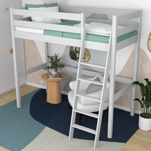 N-wood N03 Hochbett Holz 80x180 cm, Etagenbett, 2 Leitermontageseiten: Links oder rechts, sichere abgerundete Kanten, Stabile Massivholzkonstruktion, Hochwertige und umweltfreundliche Lacke, Grau