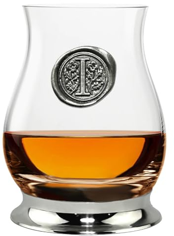 English Pewter Company Glencairn Personalised Whisky Mixer Glass with Monogram Initial - Unique Gifts for Men - with Your Choice of Initial 350ml [WGP109] (I)