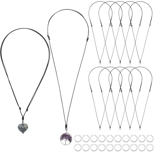 SUNNYCLUE 1 Box 20Pcs Adjustable Necklace Cord Bulk Black Rope Necklaces Vintage Korean Waxed Polyester Double Knotted Cords with 304 Stainless Steel Open Jump Ring for jewellery Making Necklace Men