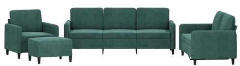 vidaXL Ensemble de Canapés 4 pcs, Sièges avec Coussins, Canapés avec Accoudoirs et Dossier, Meubles avec Repose-Pied Salon, Moderne, Vert Foncé Velours