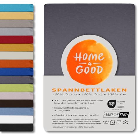home4good Spannbettlaken 180x200cm – Jersey-Spannbetttuch aus 100 % Baumwolle – Oeko-TEX 100 Zertifiziert – bügelfrei, elastisch & atmungsaktiv – für 15–25 cm Matratzenhöhe - Grau