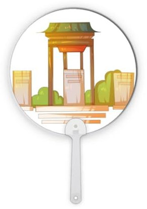 no/no China Bell Pavilion Bower Antiquity Plastic Round Handheld Fan Decorations Craft