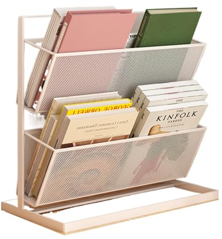 Estante para folletos - Estante de mesa multifuncional, soporte duradero para periódicos y folletos | Con bibliotecas de diseño de 2 capas Escuelas y oficinas Organizador de ahorro de espacio para