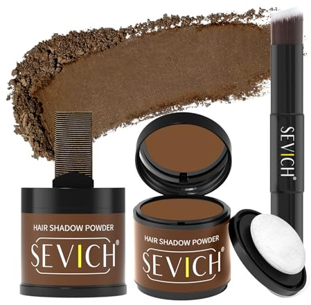 Sevich Appliceringspulder 10 g set om 2 med borste – hårpuder män och för kvinnor vattentätt hår concealer för hårtätning, rötter för tunt hår mellanbrun
