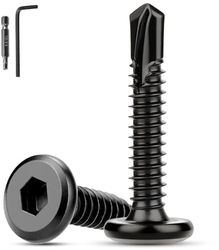 XRXYMQ 60 Pièces Vis Autotaraudeuses Acier Inoxydable M5.5x38 mm Vis à Tôle Autotaraudeuses 410 à Six Pans Creux Autoforeuses Noires avec Tournevis Clé Allen
