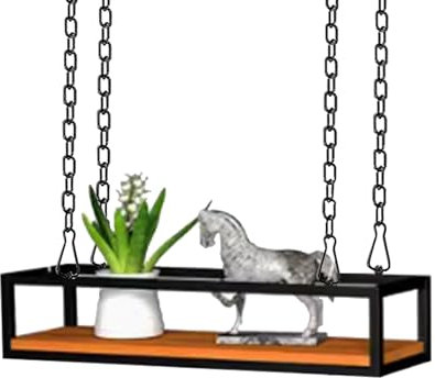 Wooden Floating Shelves Hanging Plant Shelves - Modern Ceiling Shelf with Iron Chain for Flower Pot Stand - Ceiling Mounted Storage Rack Display Shelving Article