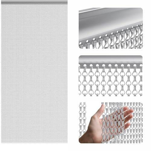 Soontrans Fliegengitter Balkontür 90 x 210cm, Aluminium Fliegenvorhang, Fliegengitter Tür, Insektenschutz Balkontür, Fliegengittertür, Metall Kettenvorhang für hält Insekten, Wespen (Silber)