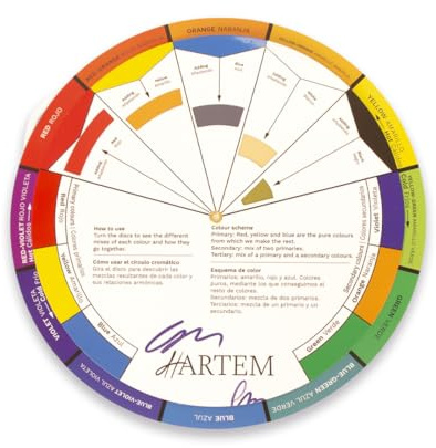 Hartem - Círculo Cromático en Español e Ingles | Rueda de Colores Cromática Bilingüe | Guía para Mezclar y Combinar Colores | Ideal para Arte, Diseño, DIY y Principiantes