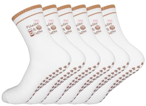 Chaussettes Antidérapantes Femme,Chaussettes Pilates Femme, Reformer Pilates, Pour Ballet, Yoga (3 Pair Brow, Taille unique, Adulte, Taille unique, Alpha/lettres, Système Taille Chaussures EU, Moyen)