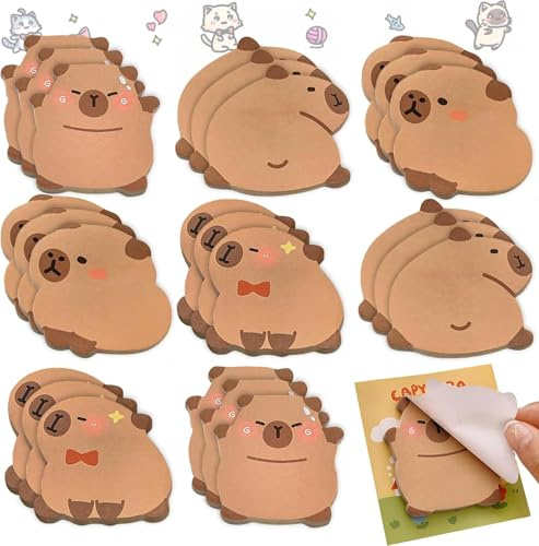 Lustiges Capybara Haftnotizen Set,24Pack Capybara Haftnotizen,720 Blatt Capybara Notizbuch,Niedlicher Cartoon Selbstklebende Notizblöcke,Cartoon Tier Haftnotiz,für Büro Schule Haus