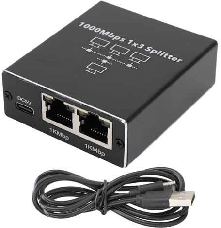 1 to 3 Gigabit Ethernet Splitter Hub 1000Mbps LAN Network Switch for Cat 6/7/8 Cables USB Powered Plug and Play Desktop Expansion for Home Office