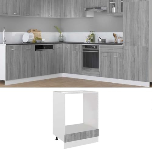 THOYTOUI Herdumbauschrank Grau Sonoma 60x46x81,5 cm Küchenschrank für Backofen Aufbewahrung Holzwerkstoff Klassischer Stil