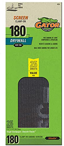 Gator Clamp-On Precut Drywall Sanding Screen, 4-1/4 x 11-1/4, 180 Grit, 25 Pack