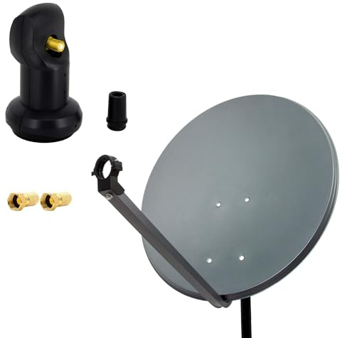 PremiumX Satelliten-Komplettanlage 80cm Satellitenschüssel Anthrazit Satellitenantenne Single LNB 2X F-Stecker, 1 SAT 1 Teilnehmer